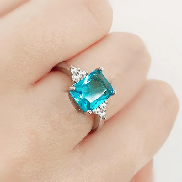 Dainty Radiant Cut Pure Gemstone Zircon Trendy Rings for Women, EVGG14… - Picture 2 of 4